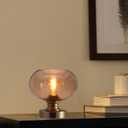 Mid Century Glass Table Lamp,Dimmable Desk Lamp,LED Bulb Included,Touch Control & USB A+C Port,Cognac Amber Seeded Glass