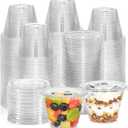 AOZITA [50 Sets, 9 oz Clear Plastic Cups With Flat Lids No Hole, Disposable Cups With Lids for Ice Cream, Pudding, Cake, Snacks Smoothie, Milkshake, Cold Drinks