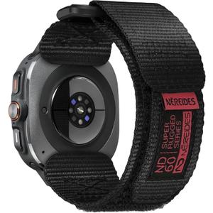 Nereides Rugged Nylon Band for Samsung Galaxy Watch Ultra (2025/2024) 47mm, One-Click No Gap Woven Fabric Strap, Adjustable Sport Wristband for Men Women (Black)