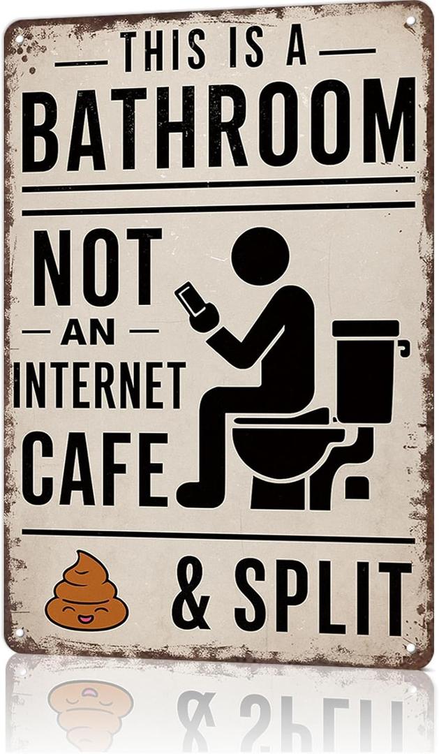 Vintage Metal Tin Sign 8X12inch-This Is A Bathroom Not An Internet Cafe & Split Wall Art Decor For Home Farmhouse Washroom Bathroom Gift