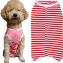 Dogs Recovery Suit Post Surgery Shirt for Puppy, Wound Protective Clothes for Little Animals, Size M (Red White Stripe)