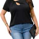 SOLY HUX Women's Plus Size Cold Shoulder T Shirts Elegant Cut Out Twist Front Asymmetrical Tops (Black, XXL)
