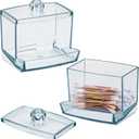2Pcs Acrylic Cotton Swab Holder with Lid, 7oz Clear Q-Tip Storage Container, Cotton Ball & Bud Organizer Box, Bathroom Makeup Storage Holder for Cosmetics (Blue)