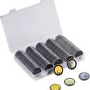 100Pcs 30mm Coin Holders with 5-Size Foam Gasket, Plastic Coin Capsules for Collectors, Clear Coin Case with Storage Organizer Box for Coin Collection Supplies, Black Gasket 17/20/25/27/30mm