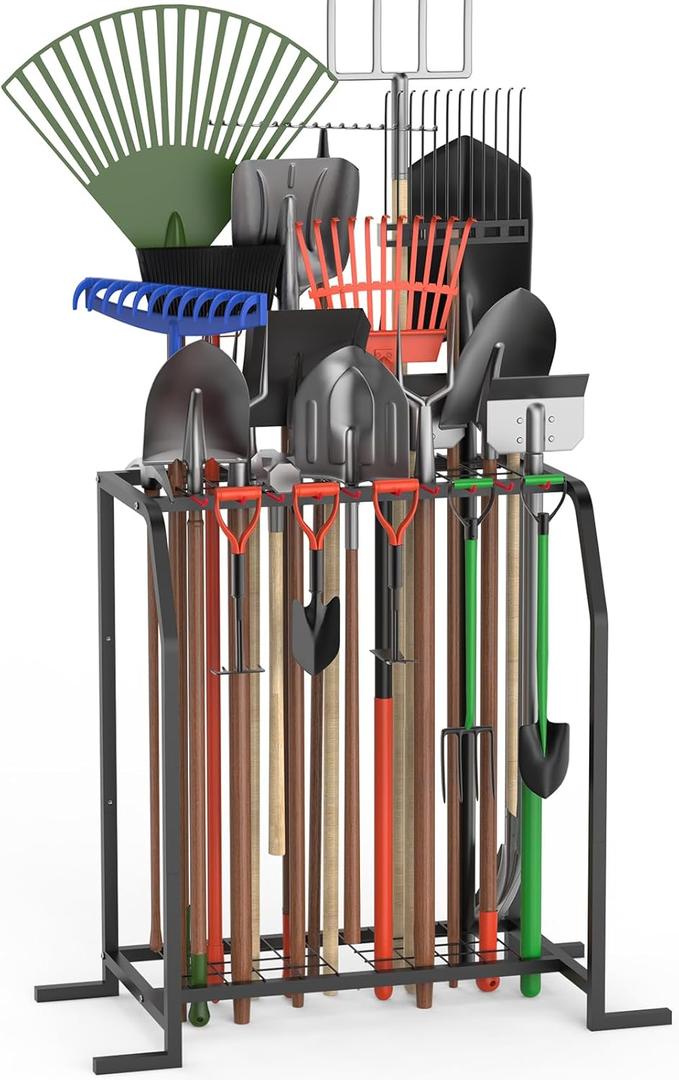 Trieez Extra Large Garden Tool Organizer for Garage, NEVER FALL OVER - Yard Tool Organizer Garage for Organization and Storage, Tool Rack for Shed, Outdoor, Tool Stand
