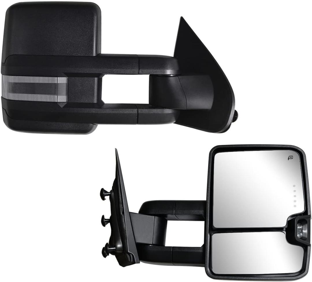 Towing Mirrors Compatible for 2014 15 16 17 2018 for Chevy Silverado GMC Sierra Rear View Mirrors Black Housing with Power Heated Turn Signal Light (Set of 2)
