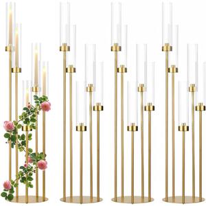 4PCS 5 Arm Candelabra Centerpiece for Table,Floor Candelabra with Acrylic Shade for Wedding 39" Tall Candle Holders for Party Anniversary Concert Reception Gifts candelabros para centros de mesa