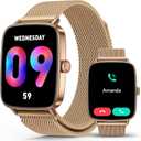 SOUYIE Smart Watch for Women Men, 1.85" AI Voice Smartwatch, 24/7 Heart Rate Monitor, Stress/SpO2/Sleep Tracker, IP68 Waterproof, Weather, 100+ Sports Fitness Tracker for Android iOS Glod Metal