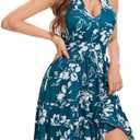 Ovokcina Women's Summer Sundress Sexy Halter V Neck Sleeveless Floral Ruffle Hem Boho Sun Dresses for Women Spring Mini Dress, M