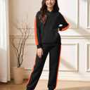 Fuermos Kids Girls Clothes 2 Piece Outfits Colorblock Casual Hoodies Long Sleeve Fashion Sweatshirts and Sweatpants (Black)