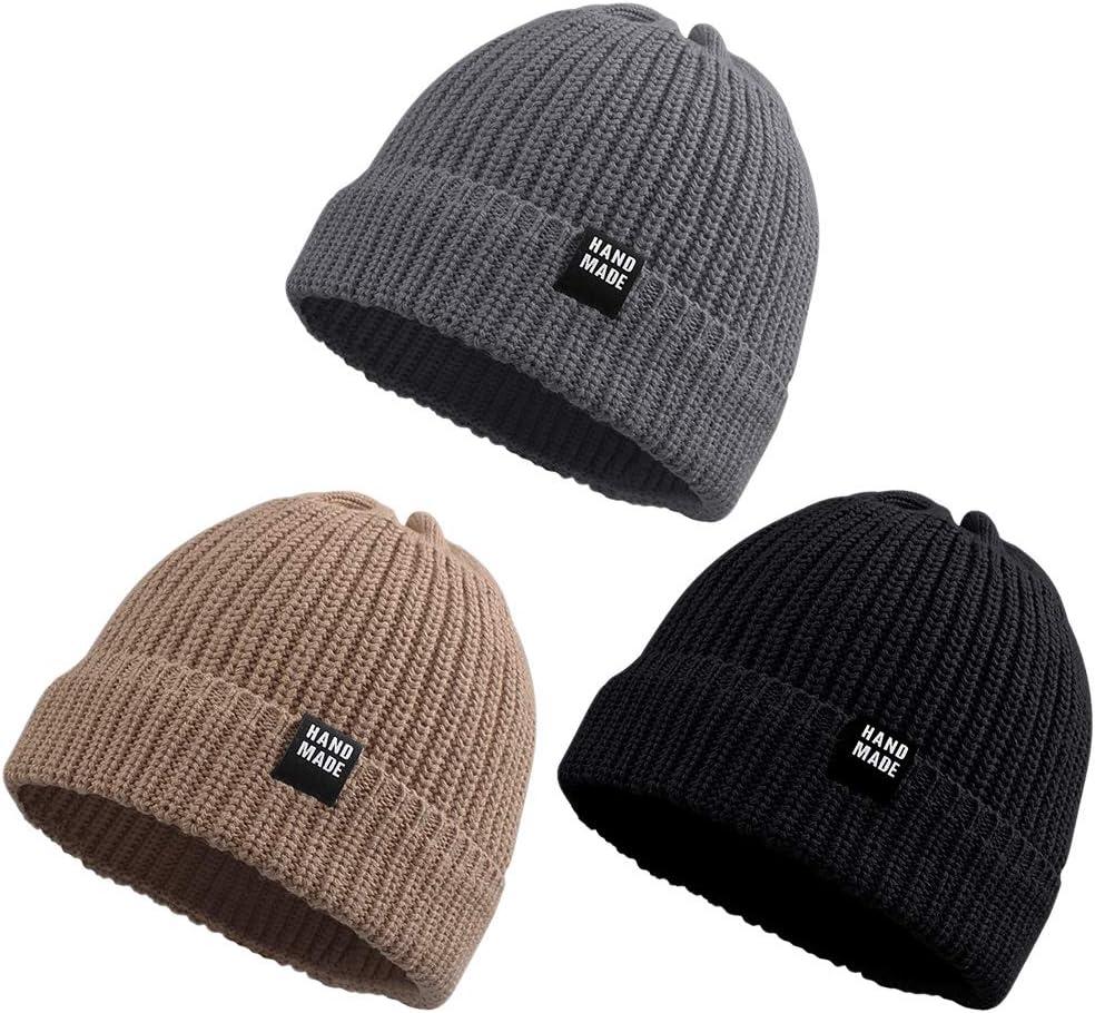 JANGANNSA Simple Knitted Baby Beanie Hip-Hop Boys Winter Hat Toddler Kids Bonnet for Girls 0-5Y (0-6 Months, Black+khaki+gray)