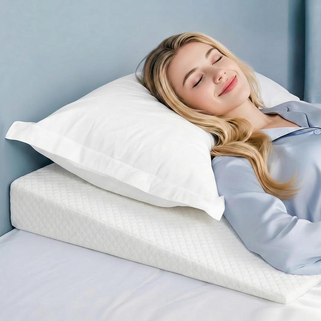 Wedge Pillow, 5 inch Bed Wedge Pillow for Sleeping, Snoring, Back Support, After Surgery, Removable Washable Cover (White)