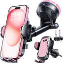 YRU True Military-Grade [360° Rotation Suction] 2026 Ultimate Car Phone Holder Mount 【90+LBS Safest Strongest & Patent Certs】 Dashboard Windshield Vent for iPhone 17 16 Pro Max Samsung, Pale Pink