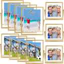 Hoteam 12 Pack 6x6, 6x8, 7x9 Inch Gold Floating Frame for Photo 4x4, 4x6, 5x7 Inch Floating Picture Frame Collection Vintage Metal Minimal Ornate Easel for Pictures Photos Desk Tabletop Display