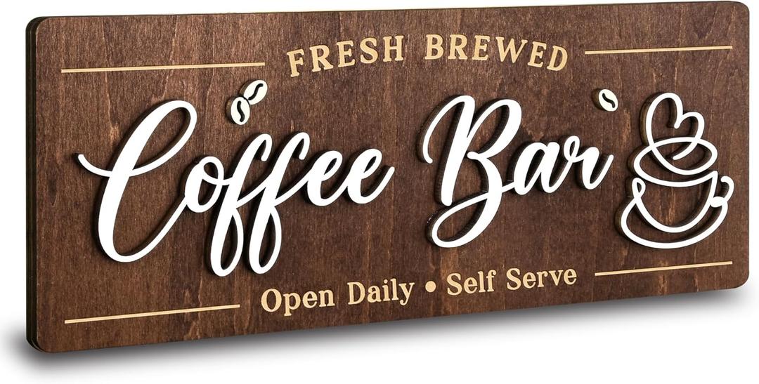 Coffee Bar Signs for Wall Decor - Vintage Coffee Signs for Cafe Station Accessories, Small Farmhouse Cafe Sign for Kitchen Decorations