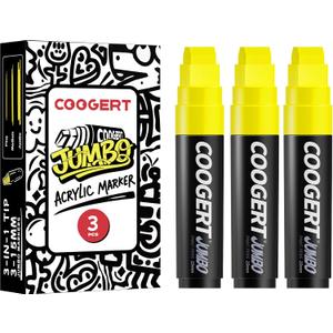 Coogert 3Pcs Yellow Jumbo Poster Markers, 15MM Thick Permanent Acrylic Graffiti Markers, Wide Tip Paint Marker for Canvas, Posters Board, Fabric, Window, Glass, Wood, Teachers,Banner painting supplies