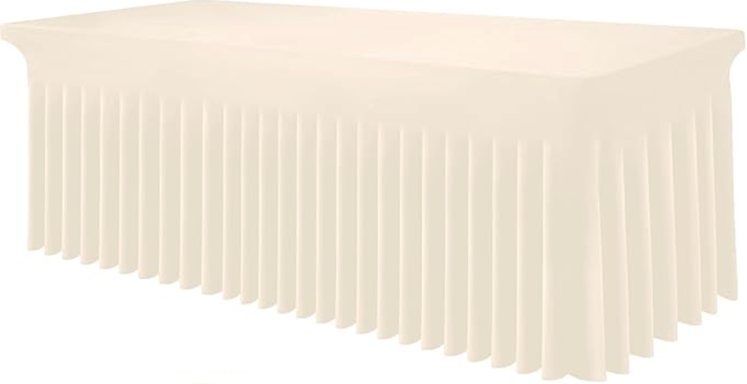 Smiry Spandex Tablecloth, Elastic Fitted Stretch Tablecloth for 4FT Rectangle Tables, Waterproof Washable Table Cover Skirt for Outdoor, Wedding, Banquet & Parties (Beige, 48Lx30Wx30H Inch)