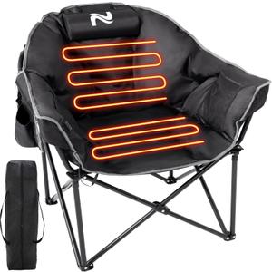 Slsy Heated Camping Chair Oversized, Outdoor Portable Heated Folding Chair, Heavy Duty 500 lbs Support, Padded Seat for Outdoor Sports, Camping, Patio, and Picnics (Ashen Black)