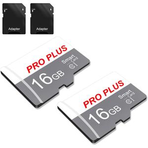 2 Pack Memory Card 16GB with Adapter, High Speed TF Card, UHS-I C10 A1 Memory TF Card for Tablet/Mobile Phone/Camera/Car Audio/Game Console (TF183 White Gray 16GB)