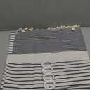 Navy Blue Shower Curtains for Bathroom Boho Linen Texture Striped Shower Curtain with Tassel 72 X 72 Natural