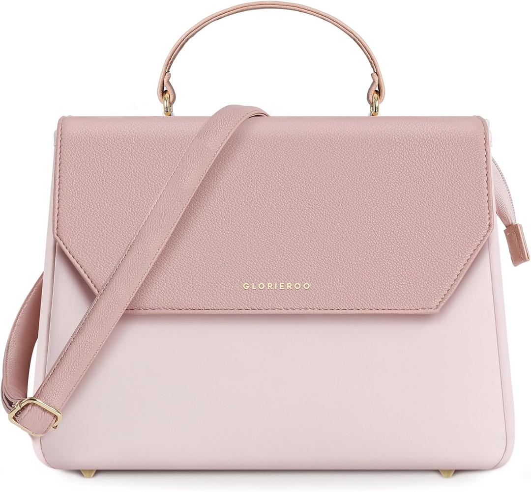 GLORIEROO Lunch Box Tote Women - Fashion Stylish Vegan Leather Insulated Lunch Bag with Removable Strap for Work - Teacher Mothers Day Christmas Gifts for Women (Pink)