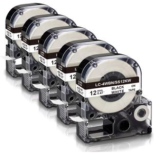 Absonic Compatible for Epson Label Maker Tape LK-4WBN LC-4WBN LC 4WBN9 SS12KW 12mm 1/2" Black on White 0.47" Label Tape Work for Epson LabelWorks LW300 LW400 LW500 LW700 LW-K200PX Label Maker, 5-Pack