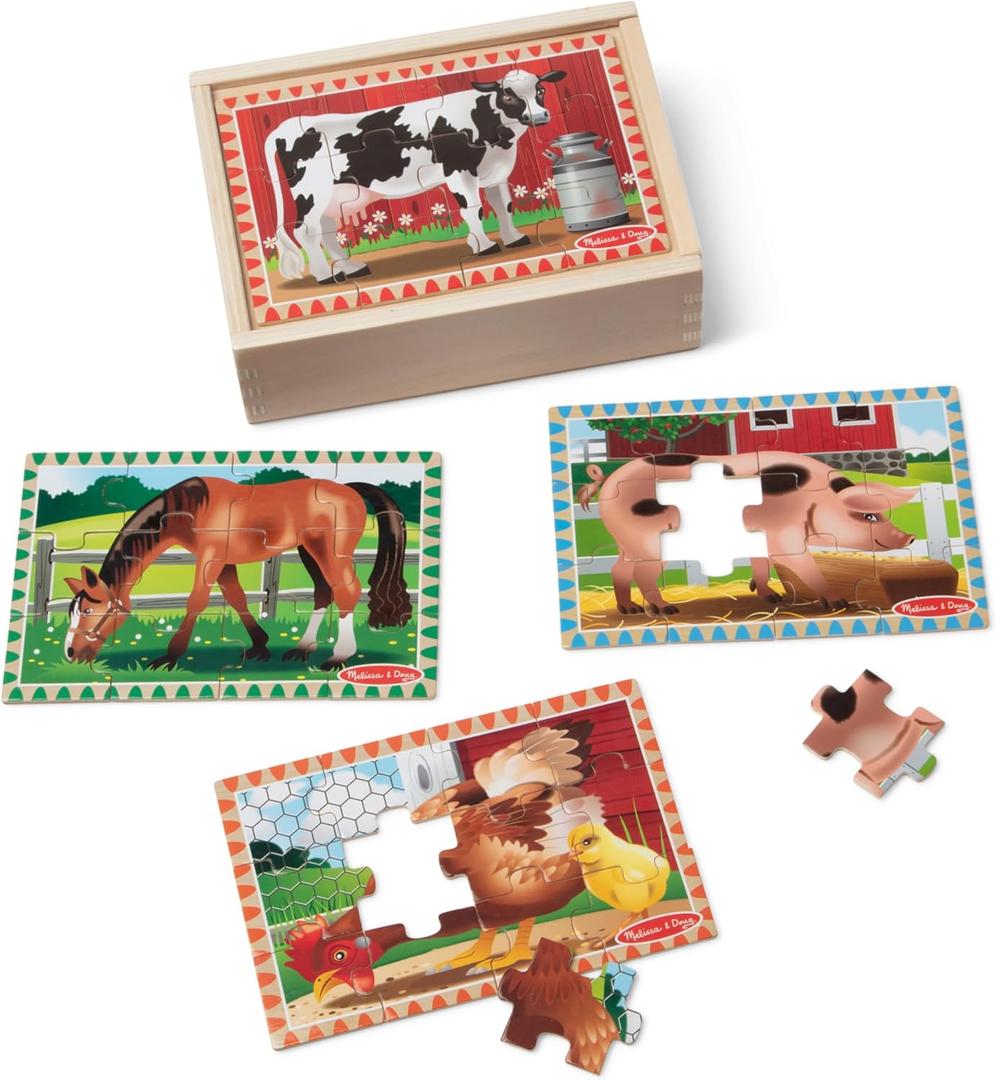 Melissa & Doug Farm 4-in-1 Wooden Jigsaw Puzzles in a Storage Box (48 pcs Total)