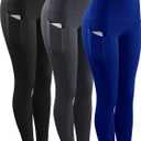 NELEUS 3 Pack Tummy Control High Waist Running Workout Leggings, 9017, Black, Grey, Blue, US L, EU XL