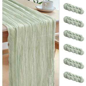 Le courant 6pcs 10Ft Cheesecloth Table Runner, Rustic Boho Gauze Cheese Cloth Runner Table Runner for Weddings Bridal Baby Shower Birthday Holiday Parties Home Decor, Sage Green