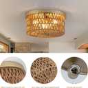 Rattan Ceiling Light, 3 Light Boho Light Fixture, Round Woven Flush Mount Ceiling Light for Entryway, Hallway, Bedroom, Kitchen