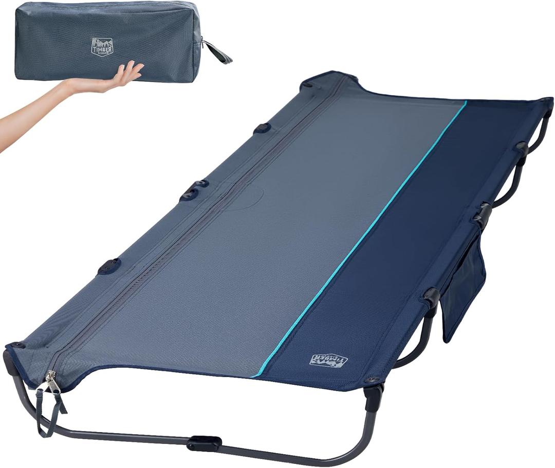 TIMBER RIDGE 20-Second Quick Set-Up Camping Cot, Lightweight Aluminum Folding Cot with Zipper Closure, Portable Carry Bag Included for Camping, Travel and Outdoors, Support up to 225lbs, Blue