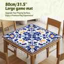 Mediterranean Blue Mahjong Mat 31.5 x 31.5 In, Vintage Blue and Orange Tile Mahjong Mat for Table, Non-Slip Noise Reduction Game Table Cover for Card Poker Dominoes Dice and Board Games
