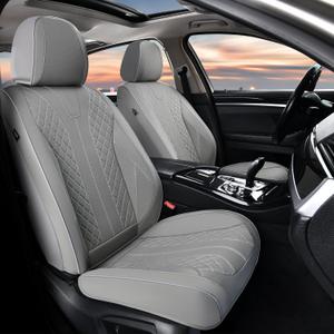 FLORICH Seat Covers, Car Seat Covers Front Seats Faux Leather Automotive Seat Covers Luxury Waterproof Car Seat Cover Protectors Universal Fit for Most Cars SUV Trucks, Gray