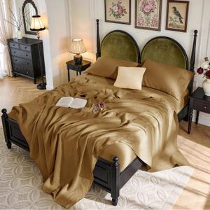 SONORO KATE 100% French Pure Linen Sheets, Breathable and Durable Linen King Size Sheets, Anti-Tear Linen Bed Sheets, Machine Washable, 16 Inch Deep Pocket - 4 Piece (Rust, King)