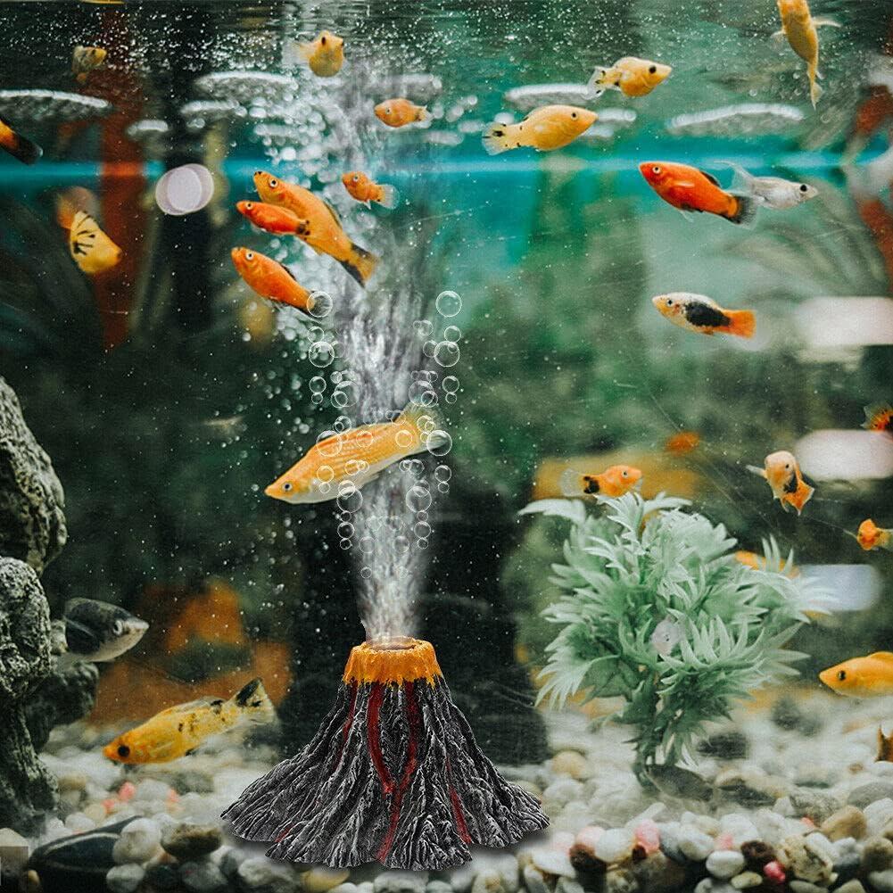 Abnaok Aquarium Volcano with Air Stone Bubbler, Realistic Fish Tank Volcano Ornaments Bubble Maker for More Oxygen Aquarium Decor, Great Addition to Fish Tank Beta Aquarium (S= 3.4 x 2.2 x 0.8 Inch)
