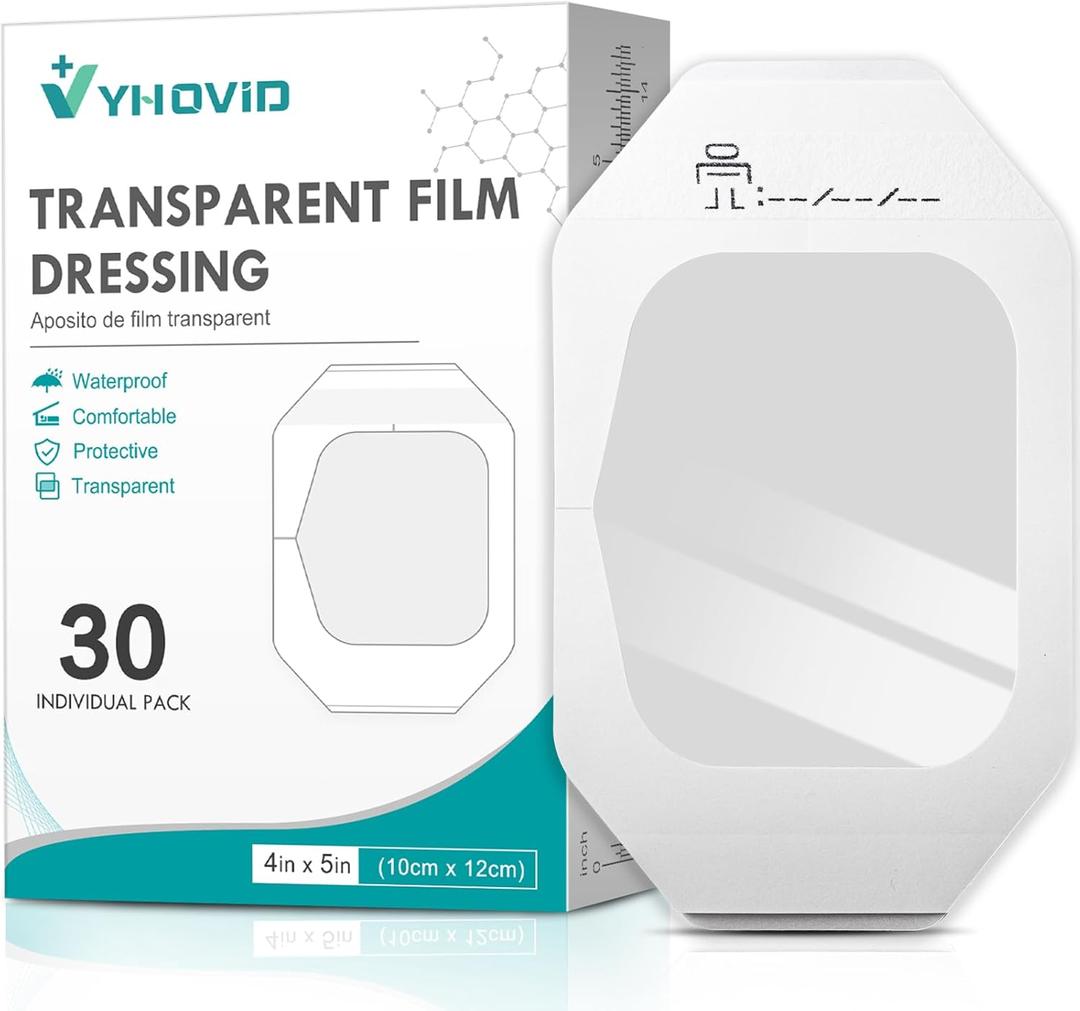 7 x Transparent Film Dressing 4" x 4.75" Box of 30 - Waterproof Bandages for Swimming, Showering, Wounds, Post Surgical Shower or IV Shield, Tattoo Aftercare Bandage, Scar Therapy, Adhesive Patches