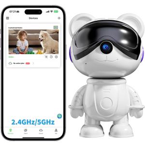Cute Bear 2K Wireless-Smart Robot Home Security Camera - Nanny & Pet Motion Monitor, Baby Cry Detection Alarm, Privacy Mode, 5G Dual-Band, PanTilt, Full HD Night Vision, 24/7 Recording, 2-Way Audio (White)