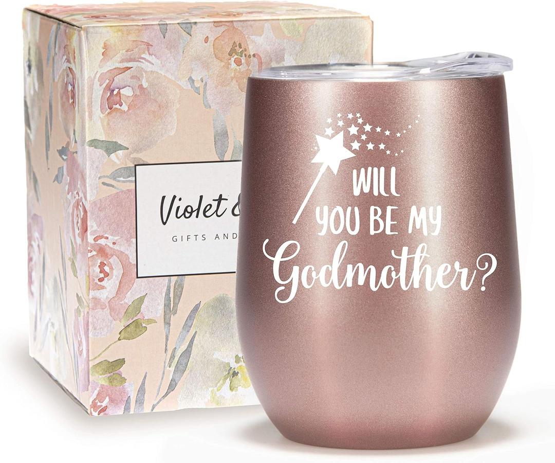Violet & Gale Godmother Proposal Gifts 12oz Wine Glass Tumbler Will You Be My Godmother New Godparents Announcement Gift Keepsake Coffee Mug