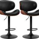 DUMOS Swivel Bar Stools Set of 2, Adjustable Counter Height Bentwood BarStools, PU Leather Upholstery Bar Chair with Ergonomic Back and Footrest, Counter Stools for Bar, Home Kitchen Island, Black