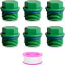 Feelers 3/4" PT Outer Hex Male Threaded PPR Pipe Plug End Cap with Teflon Tape Garden Hose Water Tubing Stopper Prevent Leakage Choke Fitting, Pack of 6, Green (0.75 Inch)