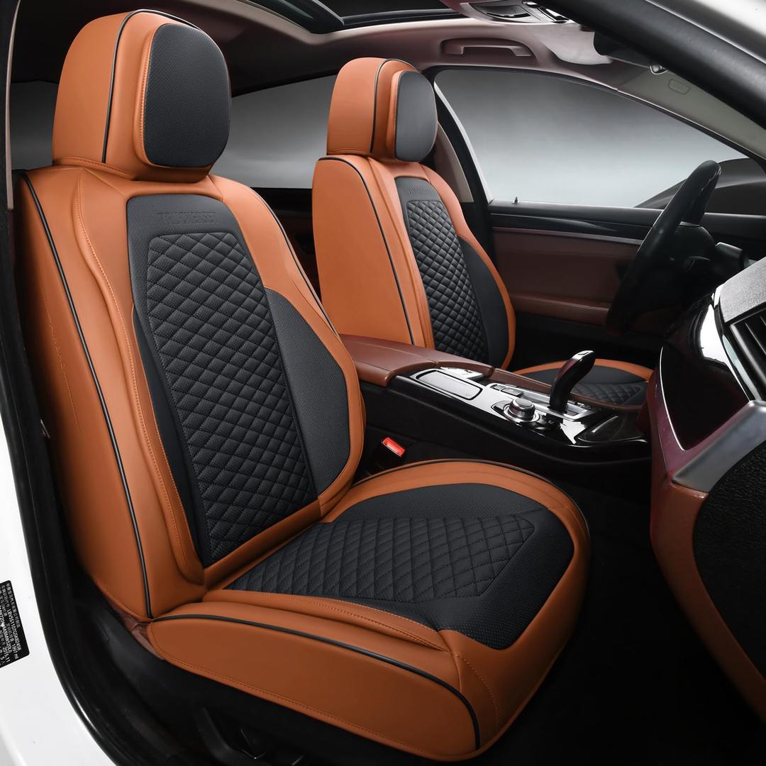 Car Seat Covers Full Set, Leather Seat Covers for Cars, Breathable Seat Cover, Suitable for SUV/Truck/Sedan/Automotive (Brown, 2 Piece)