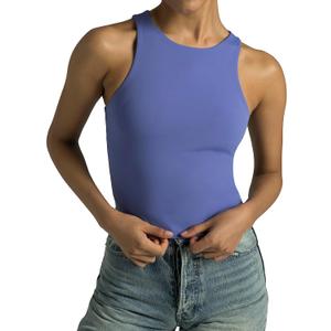 Colorfulkoala Women's High Neck Tank Tops Body Contour Sleeveless Crop Double Lined Yoga Shirts (X-Large, Lavender Blue)