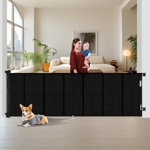 Upgraded 150 inch Retractable Baby Gates Extra Wide with Reinforced Strip Design to Prevent Crawling Through, 42" Extra Tall Retractable Gates, 12 FT Retractable Dog Gate for Indoor/Outdoor