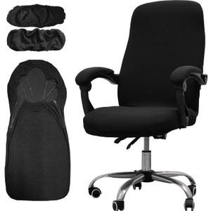 Melaluxe Office Chair Cover with Armrest Covers Universal Stretch Desk Chair Cover, Computer Chair Slipcovers (Size: L) - Black