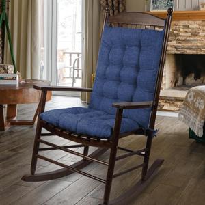 ELFJOY Extra Large Rocking Chair Cushion Thick Linen Chair Pads Back and Seat Cushion 2 Piece Set with Ties (Navy)