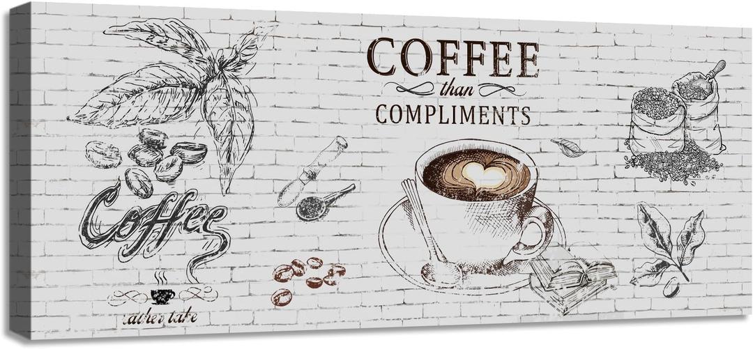 Rustic Coffee Bar Sign - Grey 'A Cup of Coffee' Wall Art, Home Kitchen Nook Bar Decor Wall Plaque, 6x17inch