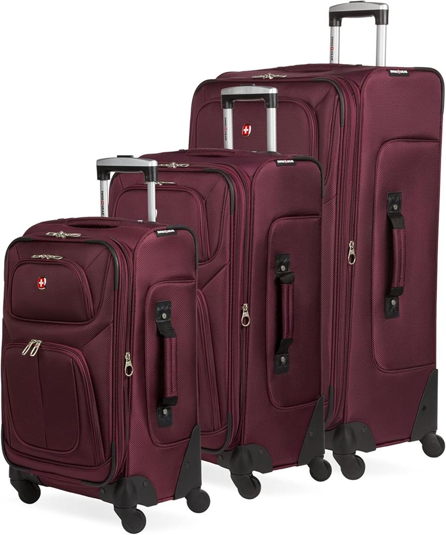 SWISSGEAR Sion Softside Expandable Spinner Luggage Durable Lightweight Travel Suitcase, Merlot, 3-Piece Set (21/25/29)