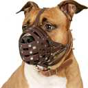 CollarDirect Pitbull Dog Muzzle Leather Amstaff Muzzles Staffordshire Terrier Secure Basket (Brown)