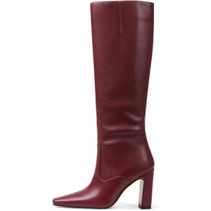 Lovee Cosee Women's Knee High Boots 2025 Chunky Block Heel Square Toe with Side Zipper Fall Winter Comfort Boots for Work Commute Office Walking & Night Events (Dark Red)