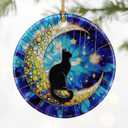 7 x Black Cat Ornament  Christmas Decoration & Christmas Ornament; Round Ceramic (Holiday Present, Bauble Present, Gift Idea, and Gift Exchange) | Heirloom Keepsake